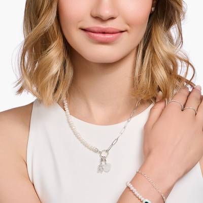 925 Silver & Freshwater Cultured Pearl Charmista Coin Necklace, 40 cm to 45 cm - KE2189-158-14-L45V - Thomas Sabo