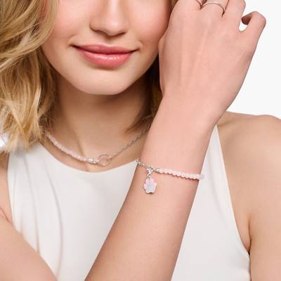 925 Silver & Rose Quartz Charmista Coin ID Bracelet, Adjustable Length, Width 2.50 mm - A2130-067-9 - Thomas Sabo