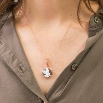 Brown Rose Gold-Plated Round Fairy Cameo Pendant - Emanessence