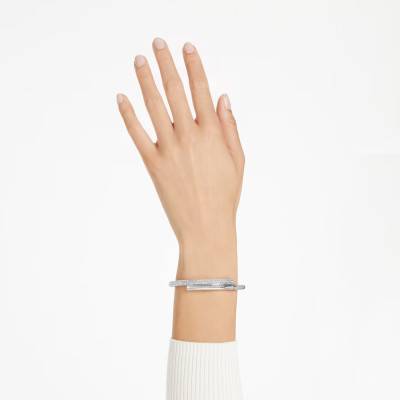 Dextera Rhodium-Plated Metal & White Crystals Bangle Bracelet, 56 mm Diameter - 5670252 - Swarovski
