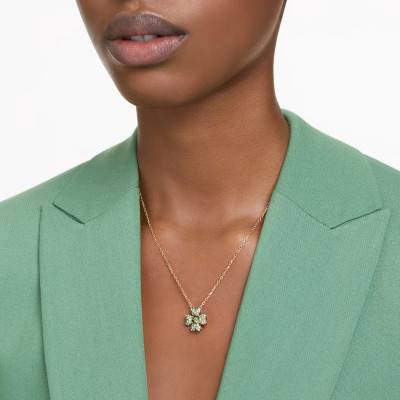 Collier Trèfle Idyllia Métal Doré & Cristaux Verts, 38 cm à 45 cm- 5671144 - Swarovski