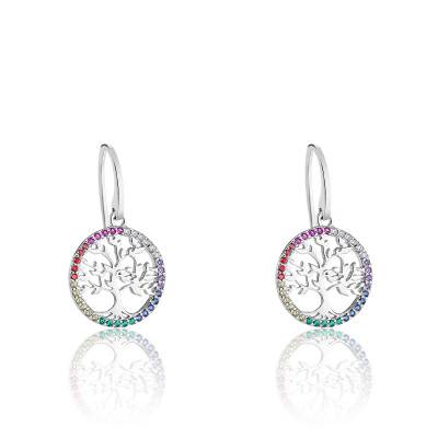 Boucles D'oreilles Dormeuses En Argent 925 - Topaze Blanche Et Pierres, Forme Fleur, 31mm, Thaïlande