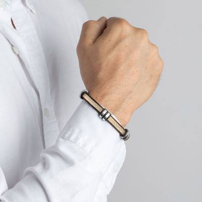 Bracelet Lotus Style en Acier & Cuir, Longueur 23 cm - LS1829-2/6 - Lotus