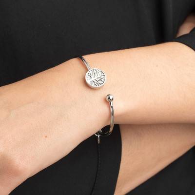 Lotus Style Steel Open Tree of Life Bangle, Diameter 61 mm - LS2225-2/3 - Lotus