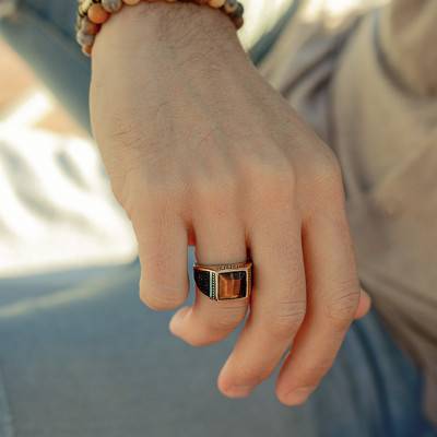 Rock Gold-Tone Steel Tiger's Eye Ring - HA15260 - Rochet