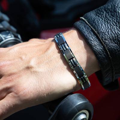 Bracelet Magnum Bicolore en Acier & PVD Noir, Longueur 22 cm - B032781 - Rochet