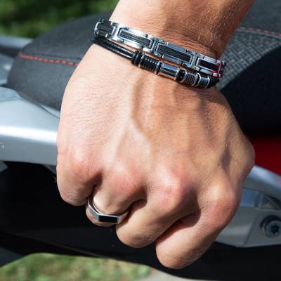 Bracelet Versus Bicolore en Acier & Silicone Noir, Longueur 21 cm - B461081 - Rochet