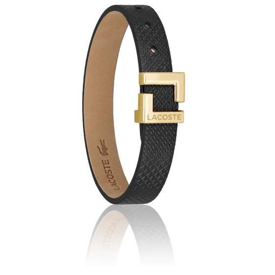 Bracelet Lura en Cuir Noir & Acier Doré, 16,5 cm Lacoste Ocarat