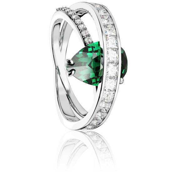 Bague En Argent Massif Rhodié Taille 52 - Croisée Pavé Diamants & Onyx Cz, Marque Dolly-Bijoux, Neuve Avec étiquettes