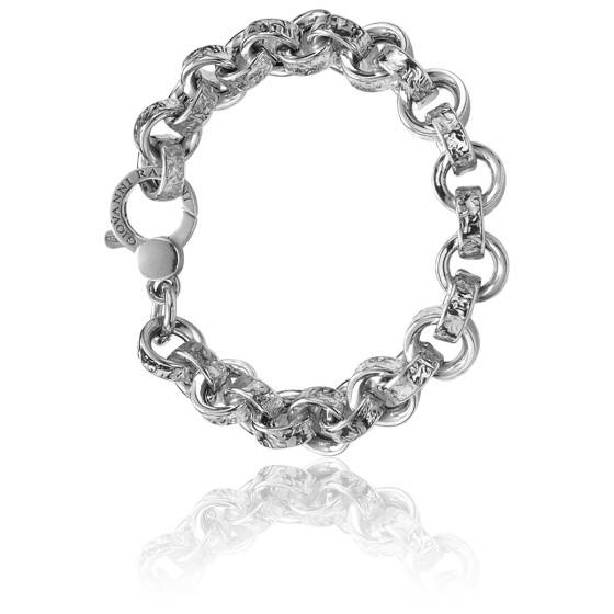 Bracelet Moderne Argenté Martelé Signé - Bijou Fantaisie Occasion, Modèle 405
