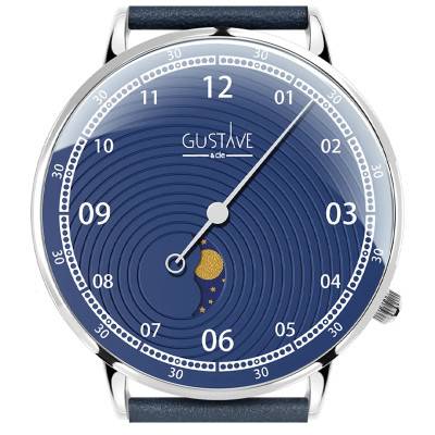 Montre 12H Georges Argent & Bleu - Bracelet Cuir Bleu - Gustave & Cie