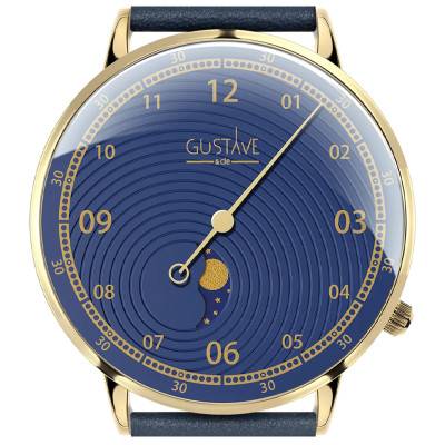 Gustave & Cie Georges 12H Gold & Blue Ocean Blue Leather Watch 40mm - Gustave & Cie