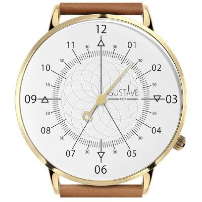 Montre 12h Louis Blanc et Or Cuir Marron - Gustave & Cie