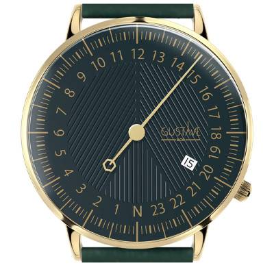 André Gold & Green Emerald Green Topstitched Leather 24H Watch 40mm - Gustave & Cie