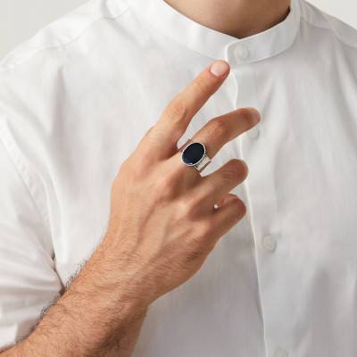 Bague Jack Onyx Ovale Grand Modèle en Argent 925 - taille 52 - Giovanni Raspini