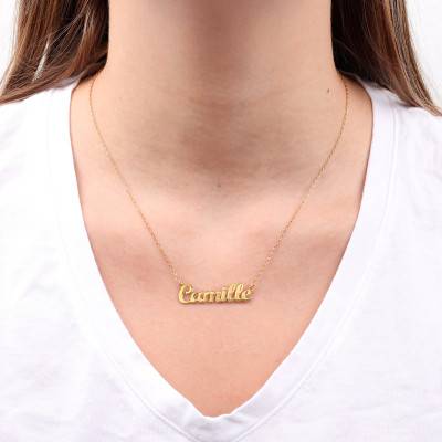 Customizable Gold-Plated Name Bar Necklace, 40 cm to 44 cm Length - Emanessence