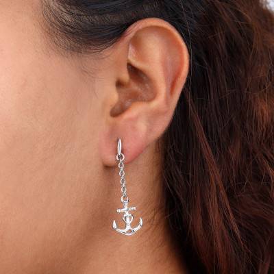 925 Sterling Silver Anchor Drop Earrings - Vandona