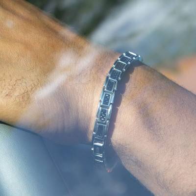 Bracelet Mercury Bicolore en Acier & Carbone Noir, Longueur 21 cm - HB4781 - Rochet
