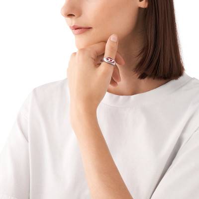 Stainless Steel & Red Enamel Signet Ring - DX1444040 - Diesel