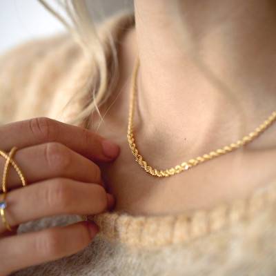 Collier en chute Maille Corde, Or Jaune 750, Longueur 42 cm - Manillon