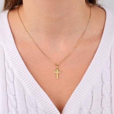 375/1000 Yellow Gold Chiseled Hollow Cross Pendant - Vandona