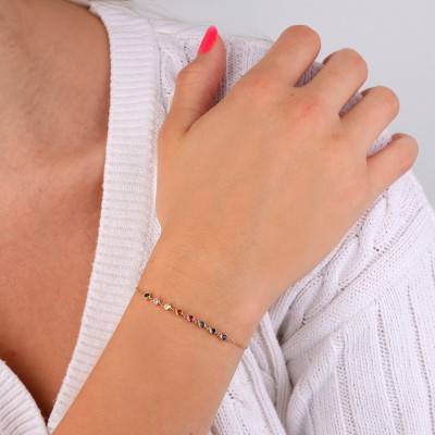 Bracelet Zircones Multicolores en Or Jaune 375, Longueur 14,50 cm à 17 cm - Rosatella