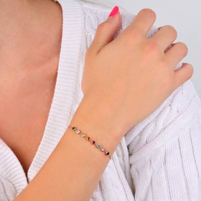 375 Yellow Gold & Multicolor Cubic Zirconia Bracelet, Length 15.50 cm to 18 cm - Rosatella