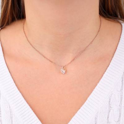 Pendentif Coeur en Or Rose 375, Quartz Rose & Diamants 0,03 ct - Aurora