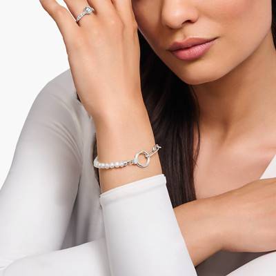 Bracelet Cosmic Amulets en Argent 925, Perles de Culture d'Eau Douce & Zircones, Longueur 16 cm à 19 cm - A2134-167-14-L19v - Thomas Sabo