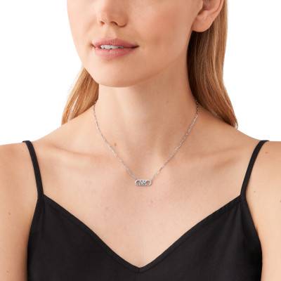 925 Silver & White Zirconia MK Statement Link Women's Necklace 38 cm - Michael Kors