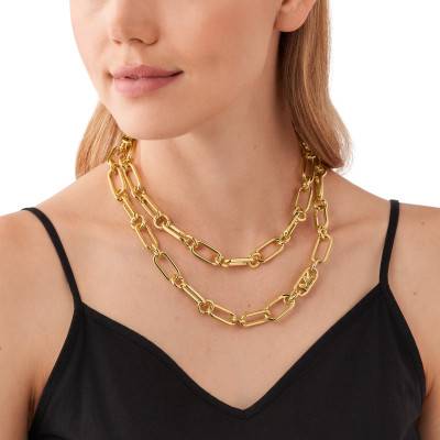 Yellow Gold-Plated MK Statement Link Double Chain Necklace, 90 cm - Michael Kors