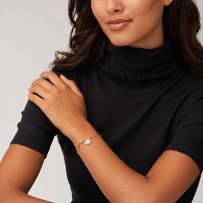 Gold-Tone Stainless Steel, White Mother-of-Pearl & Crystal Heritage Bracelet, 15.80 cm to 20.30 cm - Fossil