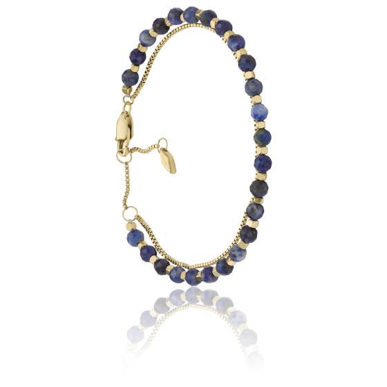 Bracelet En Acier Doré Inoxydable 1 Perle Lapis Lazuli Du Pakistan Qualite 5a 8 Mm