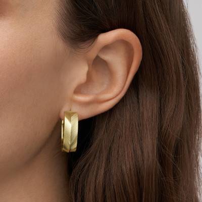 Harlow Gold-Tone Stainless Steel Hoop Earrings, 24.80 mm Diameter - Fossil