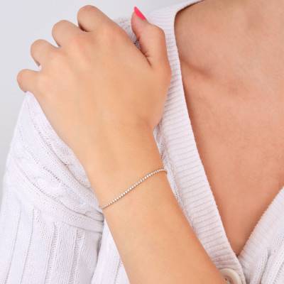 925 Silver Gold-Tone Rivière Bracelet with Cubic Zirconia, Width 1.55 mm, Length 18 cm - Emanessence