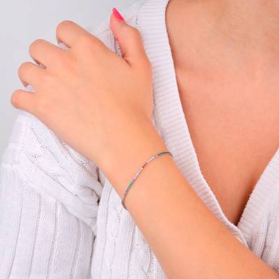 Bracelet Rivière en Argent 925 & Oxydes de Zirconium Multicolores, Longueur de 16,50 cm à 18,50 cm - Emanessence