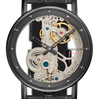 Fowler Bridge Skeleton Automatic ES-8225-07 Men's Black Stainless Steel Watch - Thomas Earnshaw