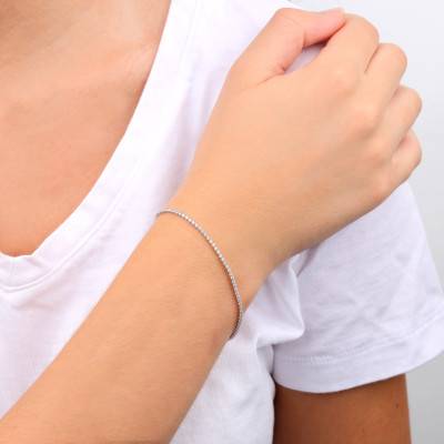925 Silver Rivière Bracelet with White Cubic Zirconia, Length 18 cm - Emanessence