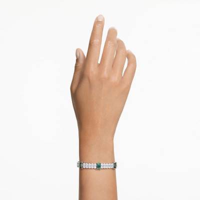 Bracelet Tennis Matrix Métal Rhodié & Cristaux Verts et Blancs, 17 cm ou 19 cm - 5666163 - Swarovski