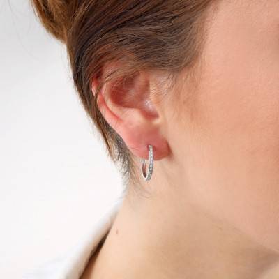 Créoles Diamants 0,13 ct GSI2 et Or Blanc 750, Diamètre 18 mm - Diamond Lady