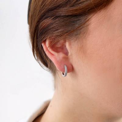 Créoles Diamants 0,20 ct GSI2 et Or Blanc 750, Diamètre 12 mm - Diamond Lady