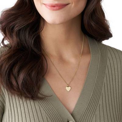Drew Gold-Tone Steel Heart Necklace, Length 45 cm to 50 cm - Fossil