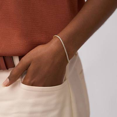 Gold-Plated Brass & White Zirconium Oxide All Stacked Up Tennis Bracelet, Length 16.10 cm to 18.60 cm - Fossil