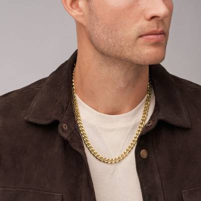 Gold-Plated Steel Bold Chains Curb Chain, Length 48 cm to 56 cm, Width 1.65 mm - Fossil
