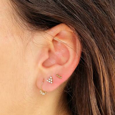 1 750/1000 Yellow Gold Three-Ball Stud Earring - Lumiosa