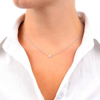 Collier Etoile Diamants 0,15 ct GSI1 et Or Blanc 750, Longueur 40 cm - Diamond Lady