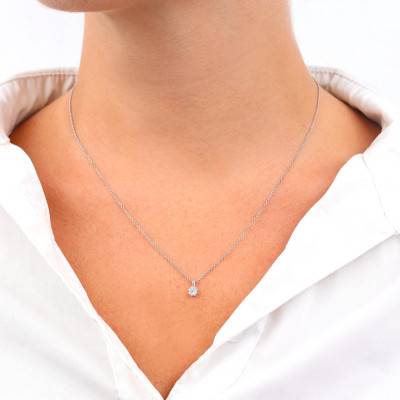 Collier Floral Diamants 0,10 ct GSI2 et Or Blanc 750, Longueur 40 cm - Diamond Lady