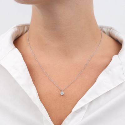Collier Floral Diamants 0,20 ct GSI2 et Or Blanc 750, Longueur 40 cm - Diamond Lady