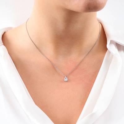 Collier Goutte Diamants 0,16 ct GSI2 en Or Blanc 750, Longueur 40 cm - Diamond Lady