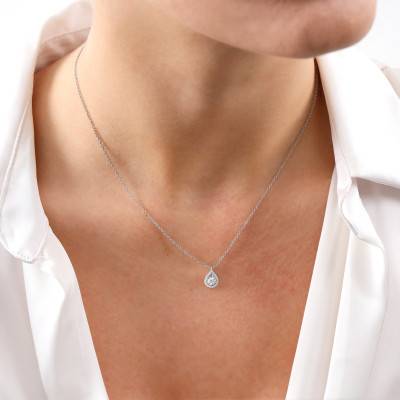 Collier Goutte Diamants 0,28 ct GSI2 en Or Blanc 750, Longueur 40 cm - Diamond Lady